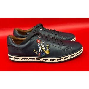 Bally Animal Anistern Navy Blue Leather Low Top Embroidered Sneakers Sz 6 1/2 D